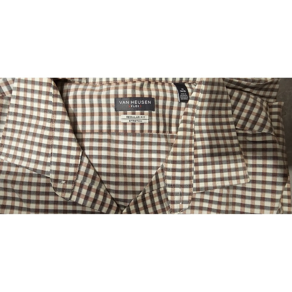 Van Heusen Button Down Mens 19 34/35 Brown Regular Fit Stretch - Picture 4 of 10